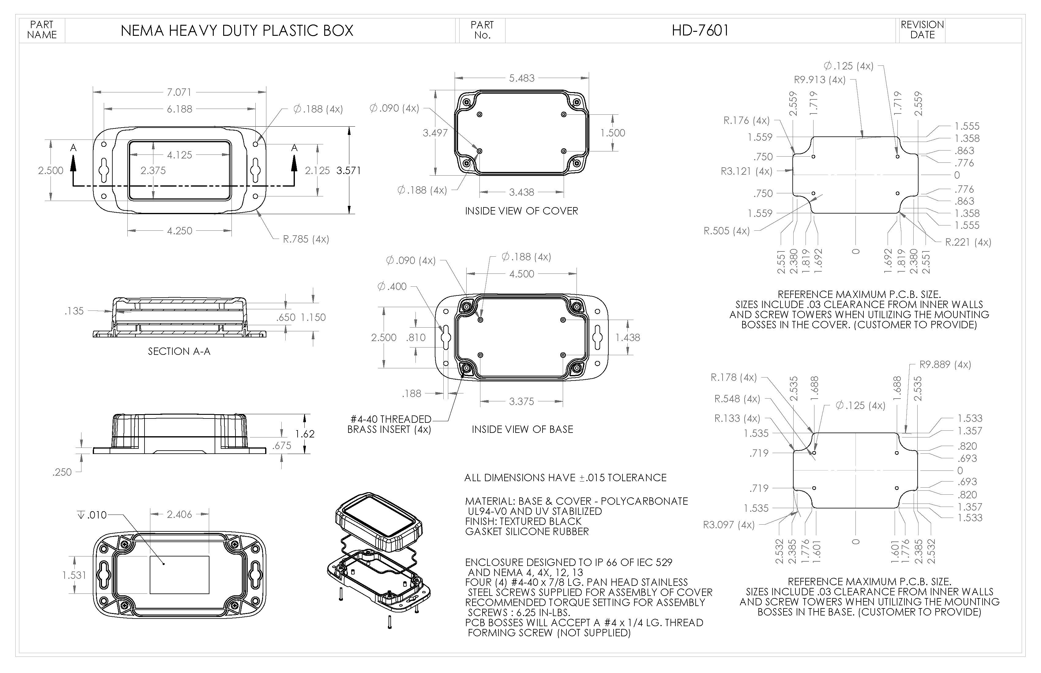 HeavyDuty WallMountable Plastic NEMA Box HD7601 Bud Industries
