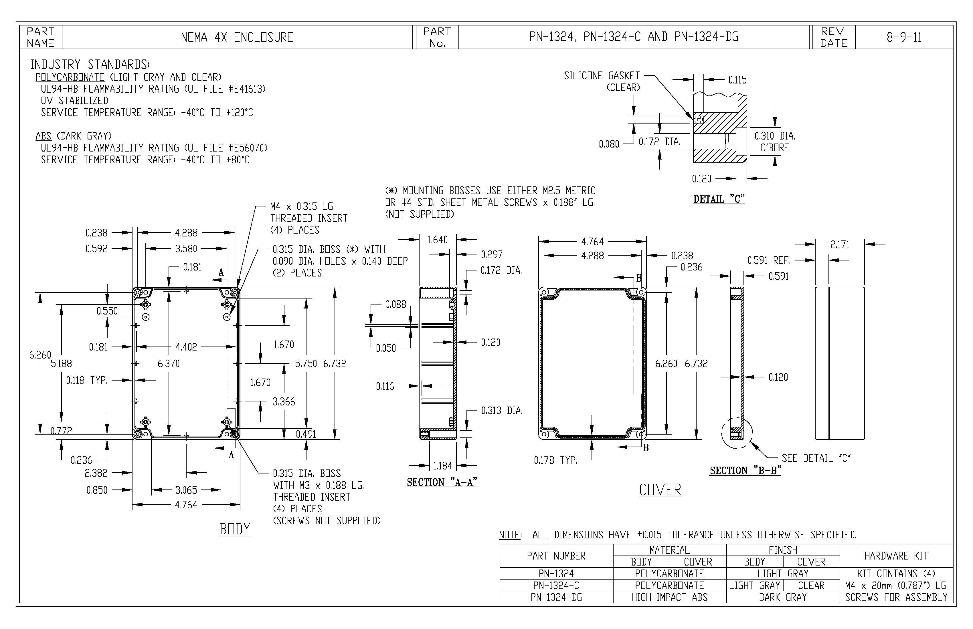 IP65 NEMA 4X Box PN-1324 - Bud Industries