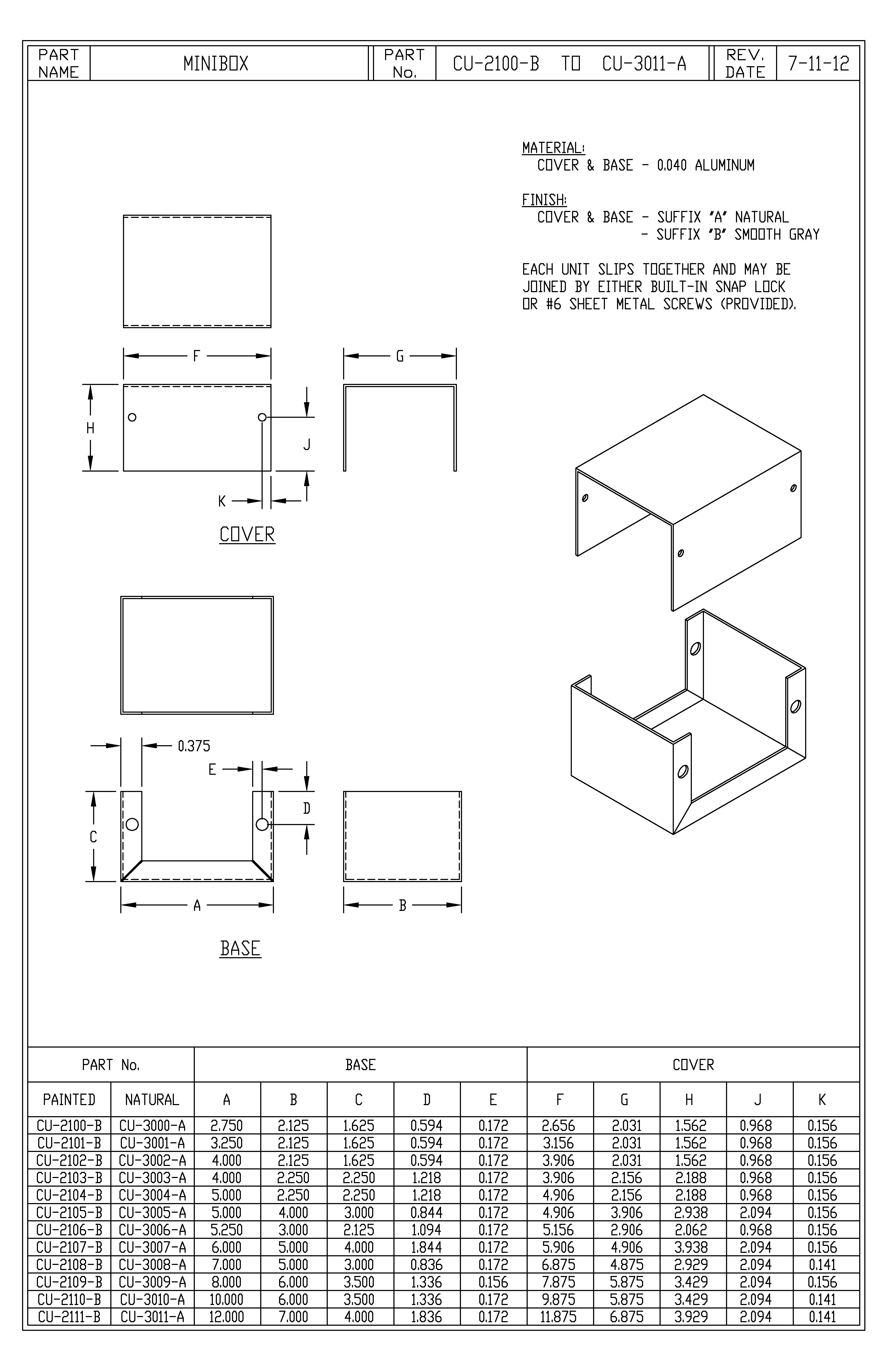 Minibox Small Metal Box CU2100B Bud Industries