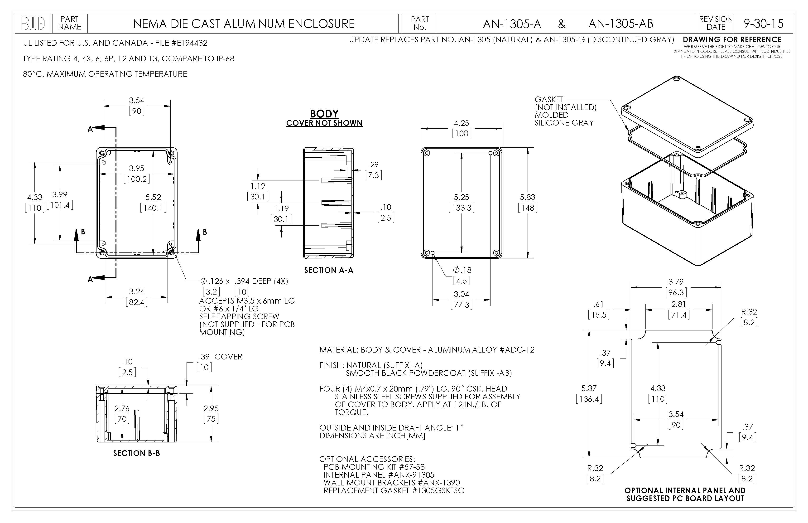 Aluminum Enclosure AN-1305-A - Bud Industries