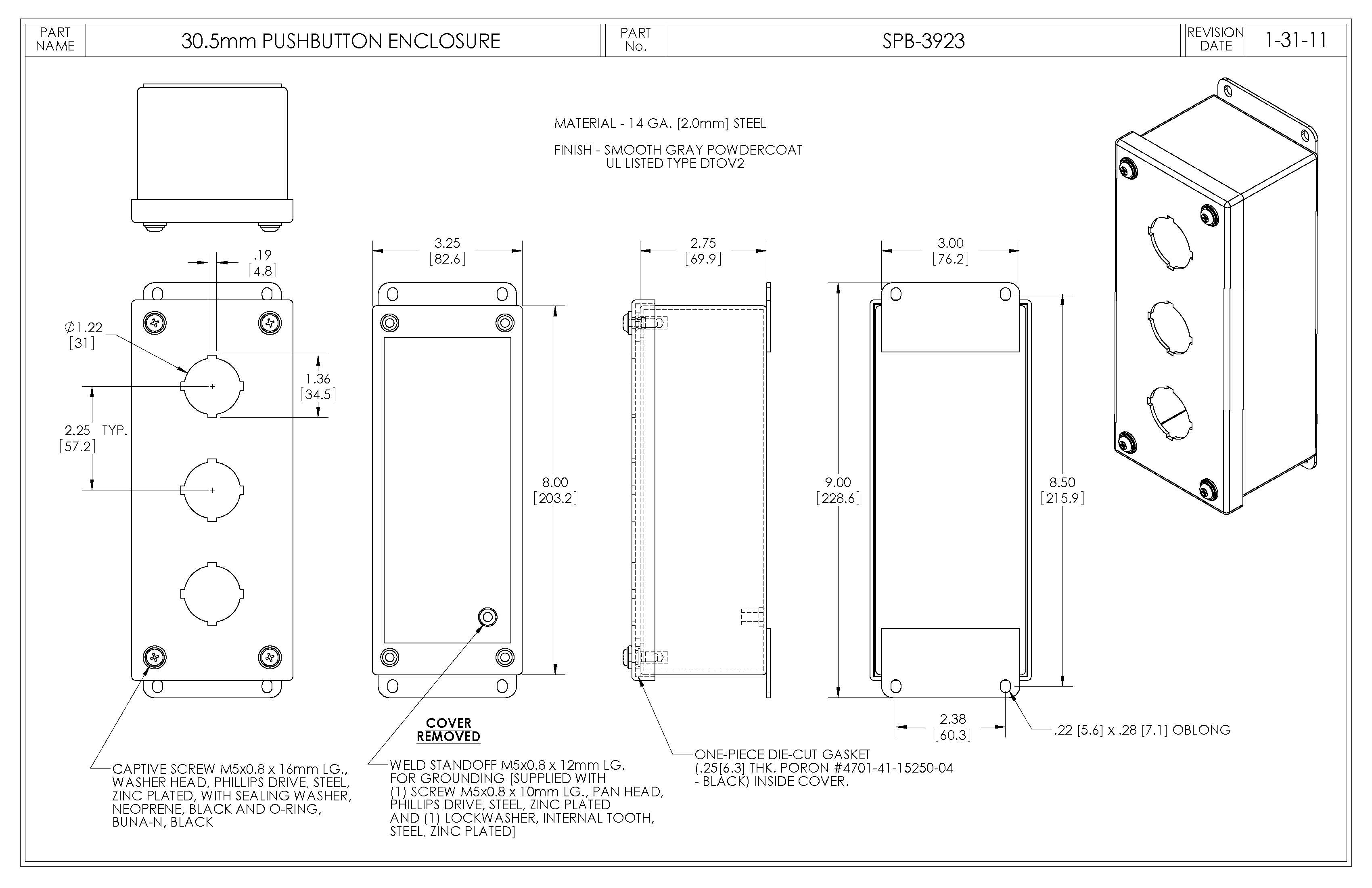 Pushbutton Box SPB-3923 - Bud Industries