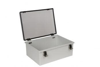 Fiberglass Box with Self-Locking Latch and Clear Cover PTH-22428-C open