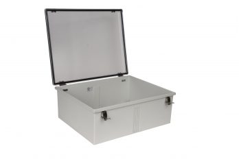 Fiberglass Box with Self-Locking Latch and Clear Cover PTH-22438-C open