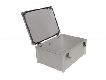 Fiberglass Box with Self-Locking Latch and Clear Cover PTH-22456-C open