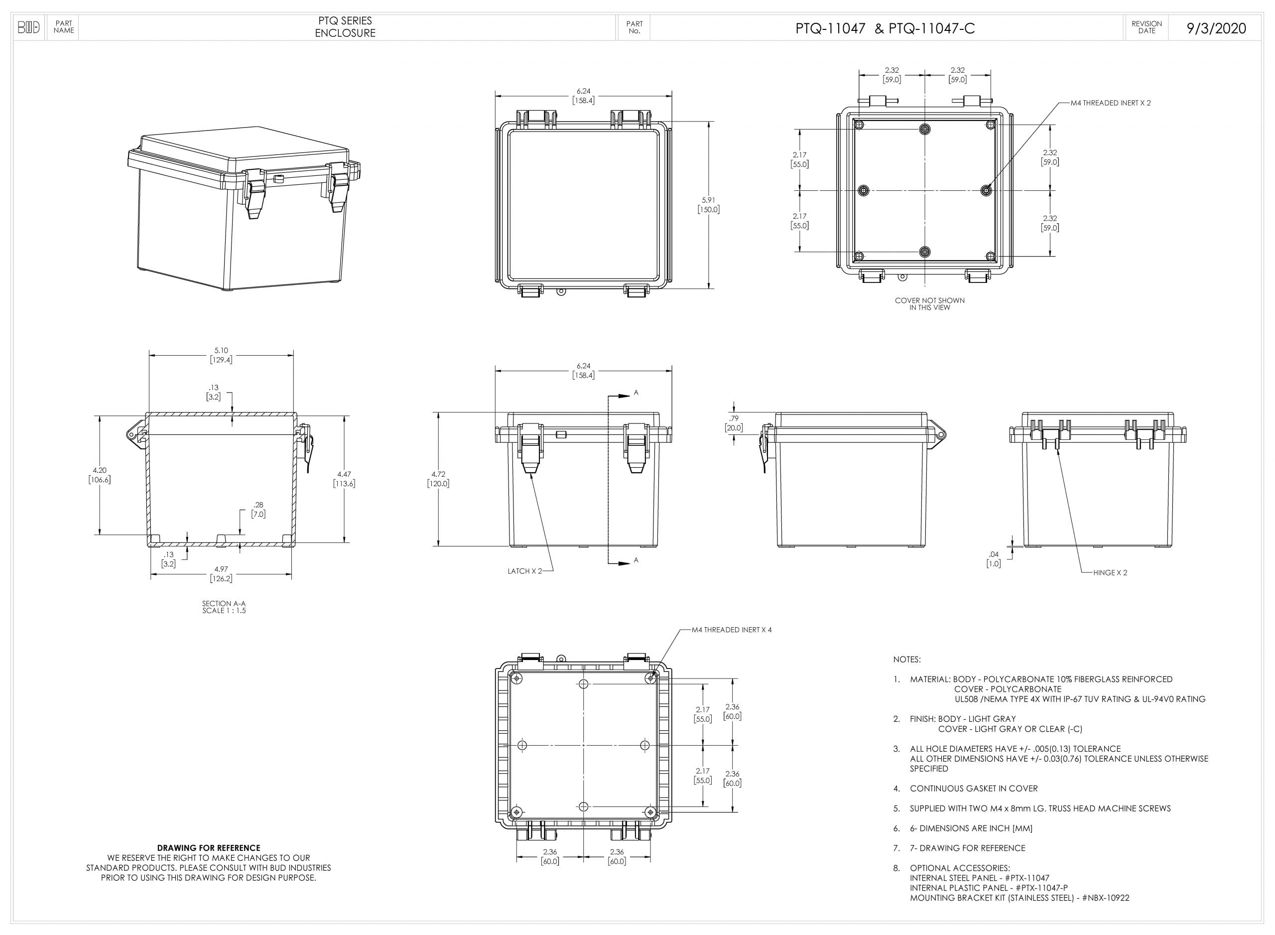 tapaqbz771ページ Fiberglass Box with Stainless Steel Latch PTQ-11047 - Bud Industries